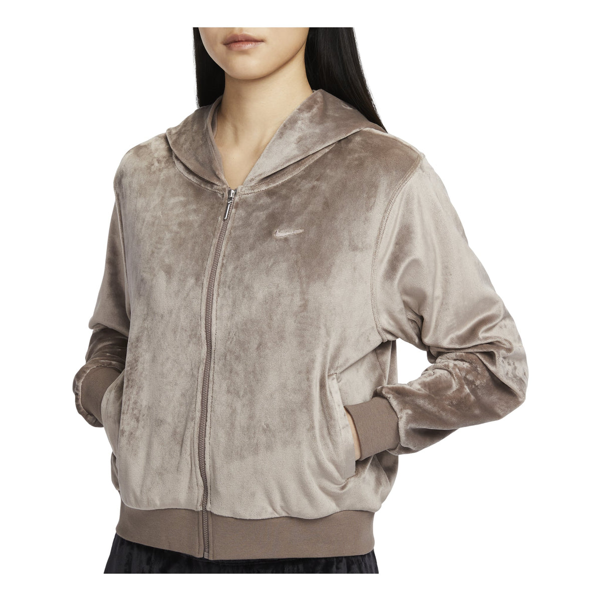 (WMNS) Nike Chill Knit Velvet Full-Zip Hoodie Asia Sizing 'Brown Mocha' HJ0958-233 - Nike Professional Edition
