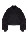GIACCA BOMBER CROPPED IN LANA D`ALPACA CON ZIP