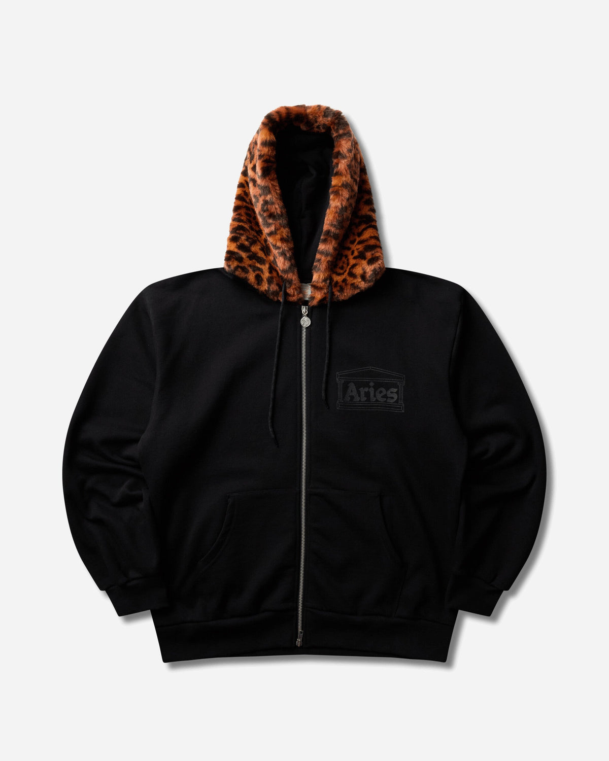 Furry Zip Through Hoodie Black / Cheetah
