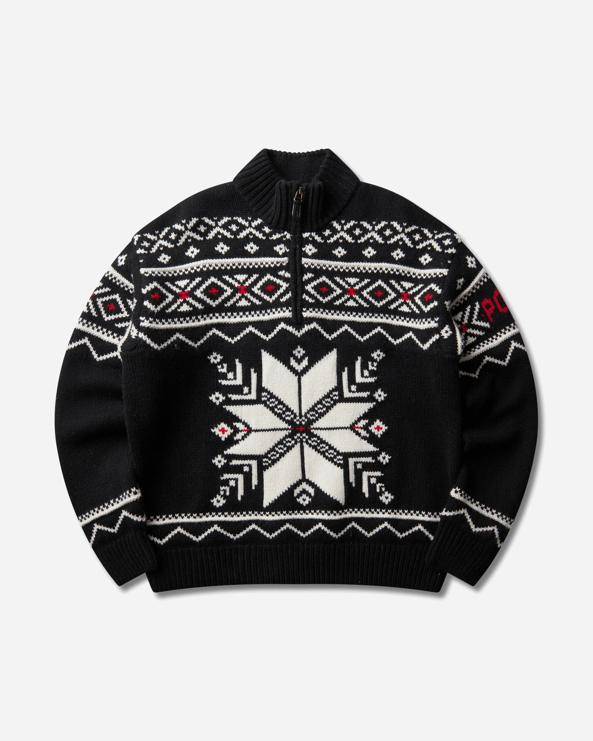 Men's Snowflake Wool Quarter-Zip Sweater Black Combo