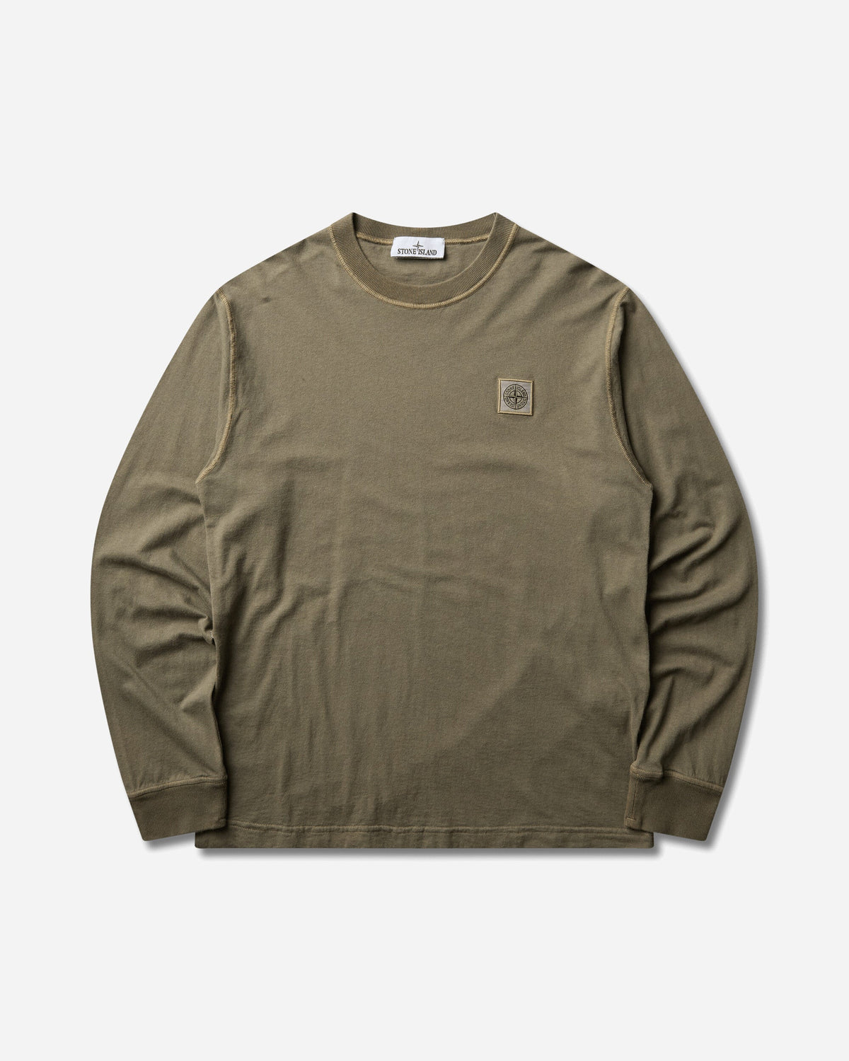 Men's Organic Cotton Jersey 'FISSATO' Effect Longsleeve T-Shirt Military Green