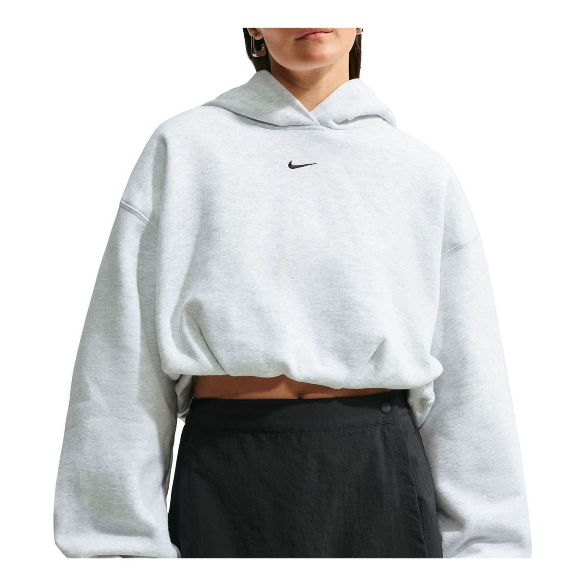 (WMNS) Nike Studio Fleece Medium Weight Oversized Cropped Hoodie 'Birch Heather Black' IM8096-051 - Nike Professional Edition