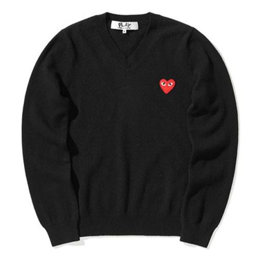 (WMNS) COMME des GARCONS PLAY V-Neck Pullover Red Emblem 'Black' AZ-N001-051-1