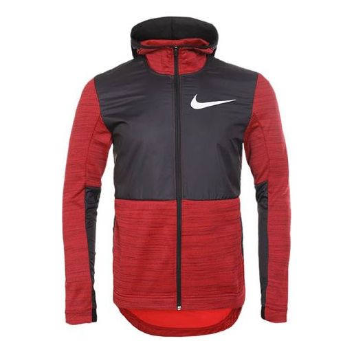 Nike Dri-FIT Basketball Sports Splicing Fleece Lined Knit Hooded Jacket Red 857045-657