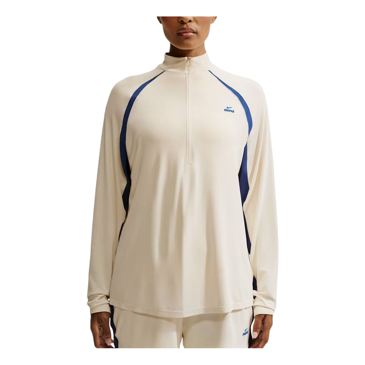 (WMNS) Nike SKIMS Stretch Knit 1/2-Zip T-Shirt 'Actv Ivory Cobalt' IU2215-108